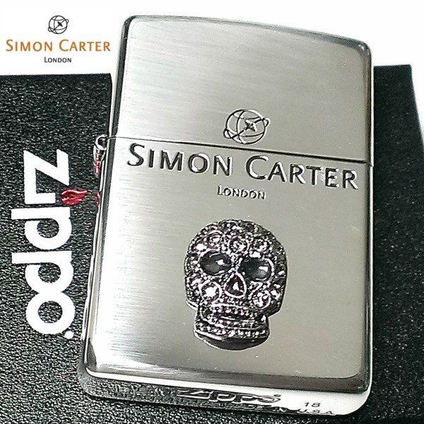 ZIPPO サイモンカーター ジッポ ライター スカルメタル スワロフスキー ドクロ シルバー 銀イブシ かっこいい おしゃれ メンズ