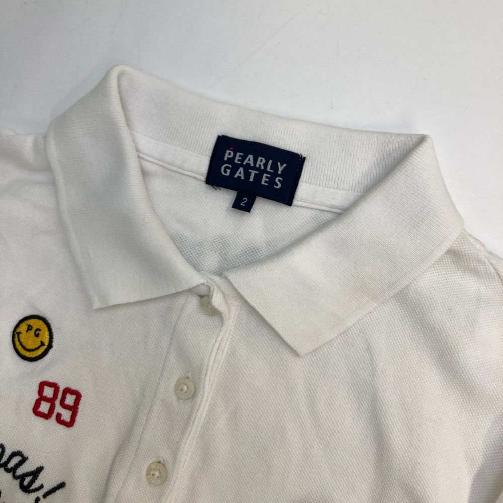 サイズ：2 PEARLY GATES パーリーゲイツ 半袖ポロシャツ 刺繍 ホワイト
