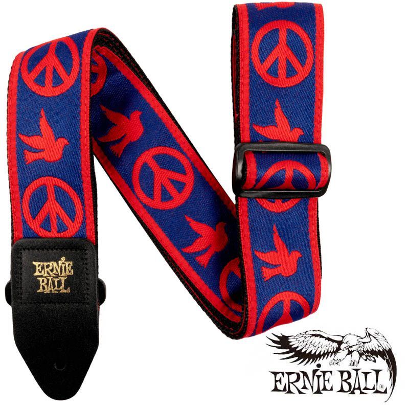 ERNIE BALL RED AND BLUE PEACE LOVE DOVE JACQUARD STRAP[#4698