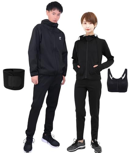 Smarty 世界代表選手も愛用-動画付 サウナスーツ レディース メンズ ダイエット 上下セット ３点セット 洗濯可 大量発汗 ランニング ウォーキング スポーツブラ付 エクササイズ メンズPro３点 ブラック XXXL