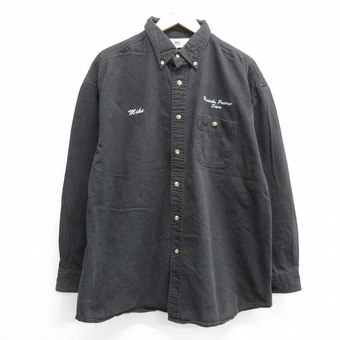 XL/古着 リー Lee 長袖 シャツ メンズ 00s nashoba 大きいサイズ コットン ボタンダウン 黒 ブラック デニム 24sep03 中古 トップス