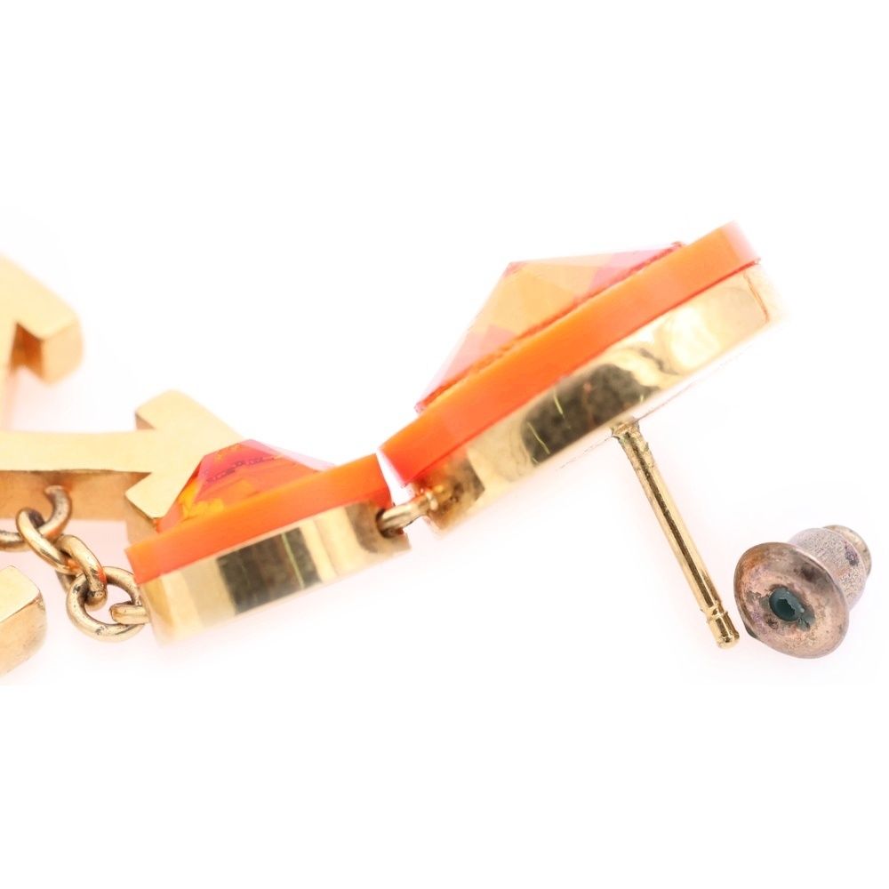 OFF-WHITE オフホワイト ロゴプレート ストーン ドロップピアス オレンジ