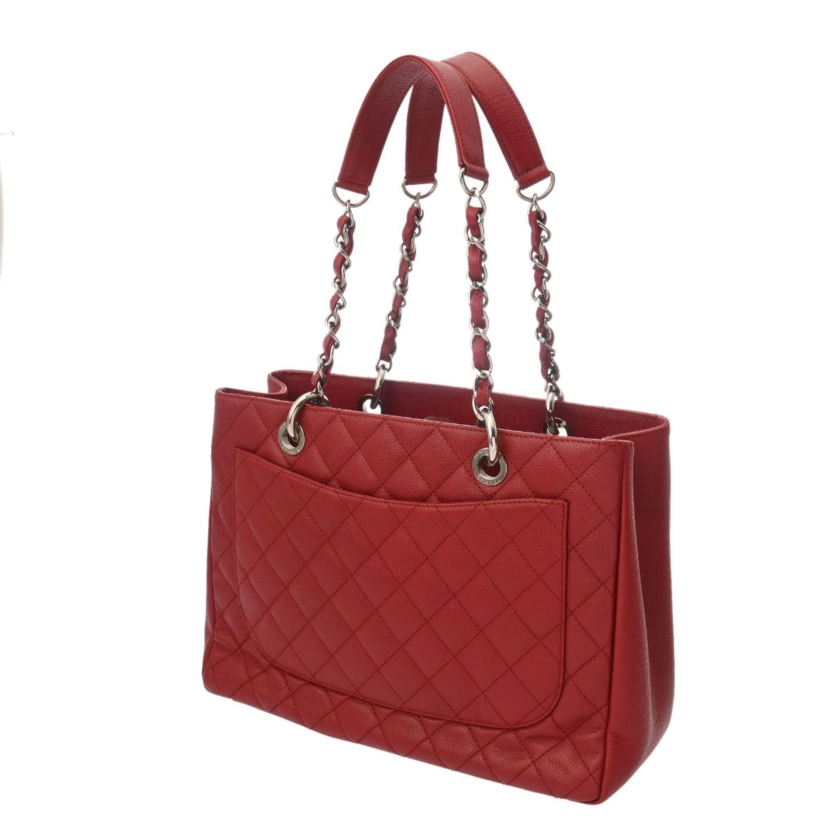 シャネル GST グランドショッピングトート レッド レディース キャビアスキン トートバッグ