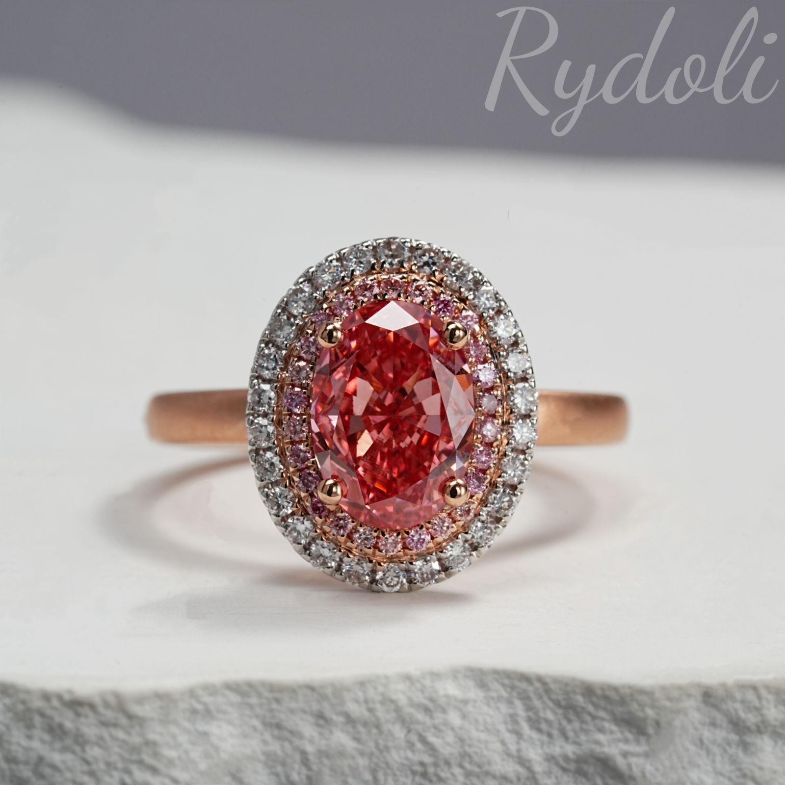 K18 1.50ct オーダーメイド オーバル ピンクダイヤリング ラボグロウン 
