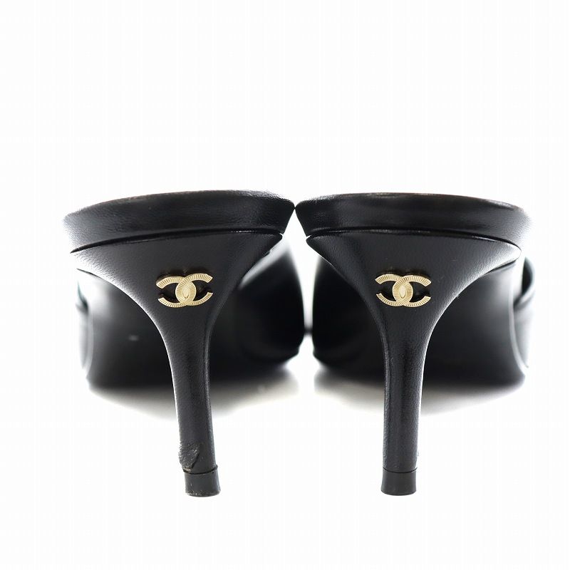 CHANEL　シャネル　ミュール　ココマーク　 サンダル　ヒール　レザー　37 CHANELシャネルミュールココマーク サンダルヒールレザー37