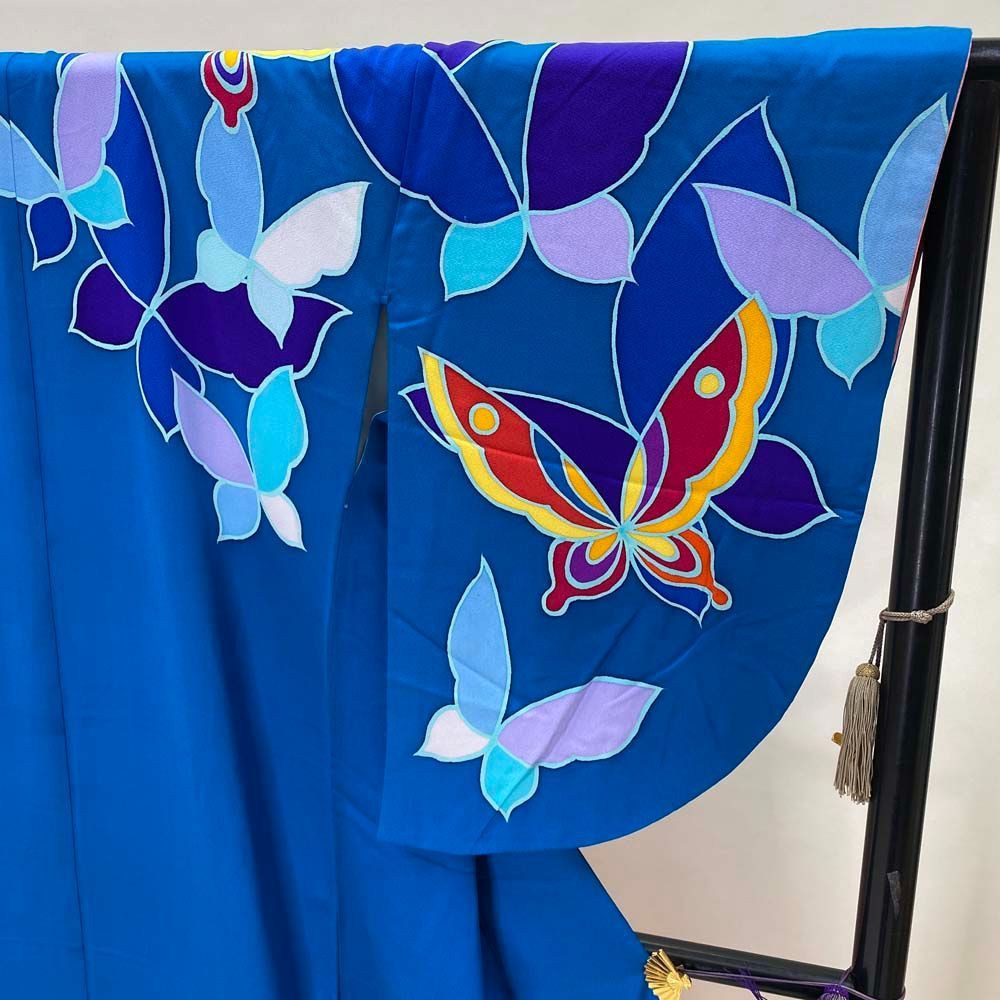 本振袖 引き振袖 正絹 水色 ブルー 桜 ピンク 花柄 古典 刺繍 結婚式 本振袖ブルー水色正絹