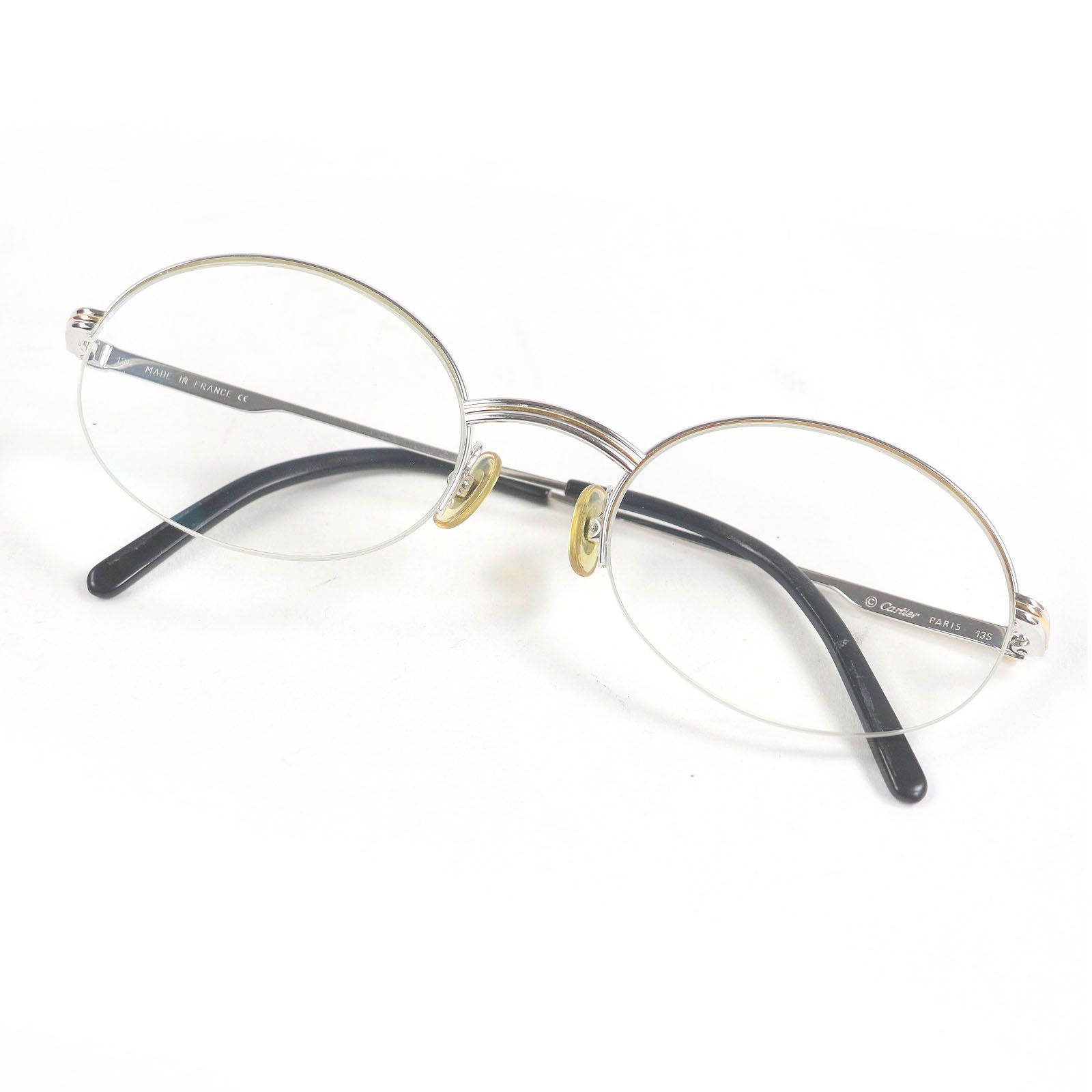 □Cartier カルティエ トリニティ オーバルレンズ メガネ 眼鏡 アイウェア シルバー ブラック 51□20 度入り フランス製 メンズ