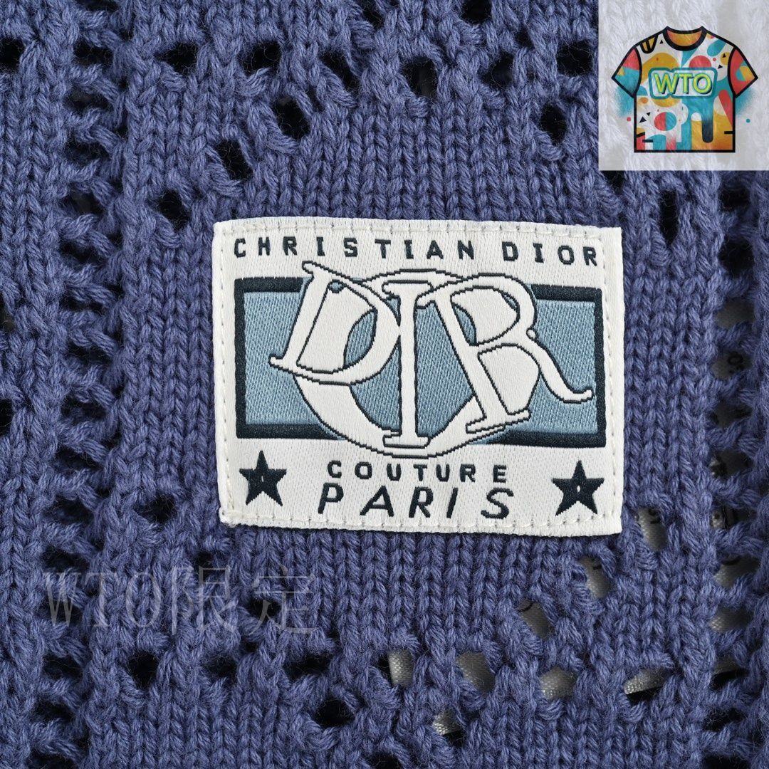 Christian Dior ディオール　ベージュ 半袖カーディガン ドット　M DIOR | ツインセット ハウンドトゥース テクニカル コットン ニット