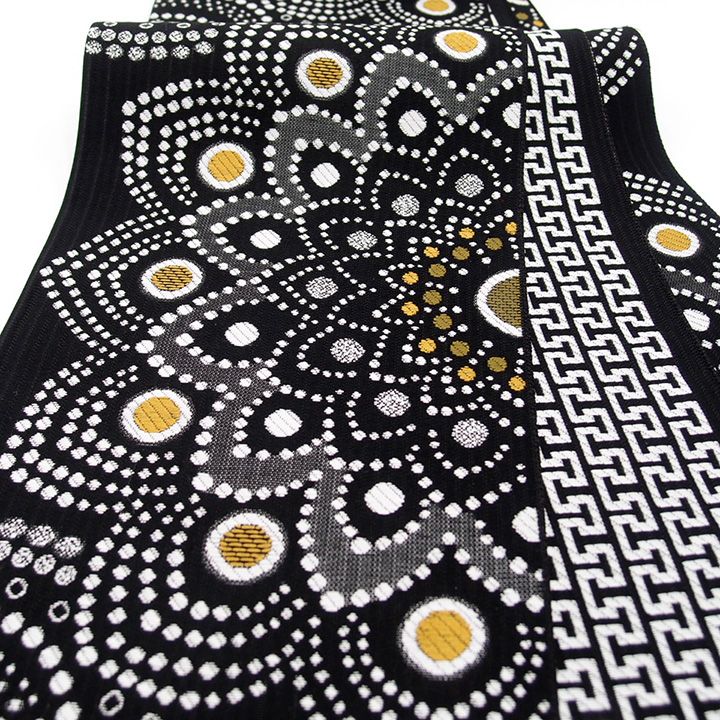 本場筑前博多織 金ラベル 半幅帯♪ 正絹 梅鉢紋に縞 リバーシブル 本場筑前博多織 金ラベル 半幅帯♪ 正絹 梅鉢紋に縞 リバーシブル