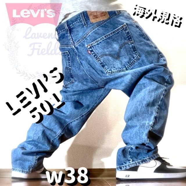 リーバイス501LEVI’Sデニムパンツ大ロゴワイドストレート紺w40