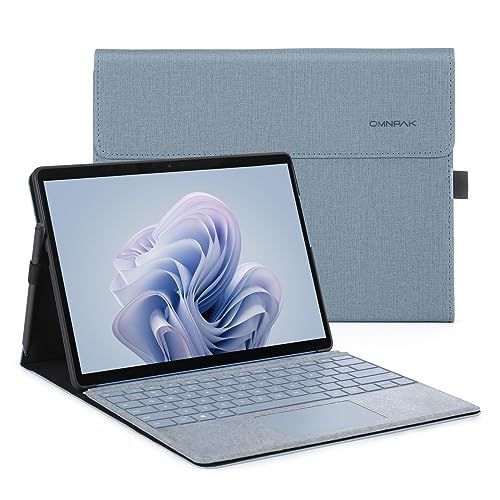 ブルー Omnpak Microsoft Surface Pro 9 2022 ケース 保護カバー Surface Pro 9カバー 表面内蔵保護 多視角 スタンド ケース キーボードを収納軽量 薄型 ペンホルダー付き PU スマート カバー