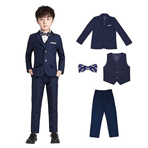 ネイビー（無地）_90 [WEEN CHARM] スーツ キッズ 男の子 無地 長袖 ボーイズ 4ピース フォーマル 発表会 結婚式 入園式 入学式 卒業式 七五三 子供服 90~150
