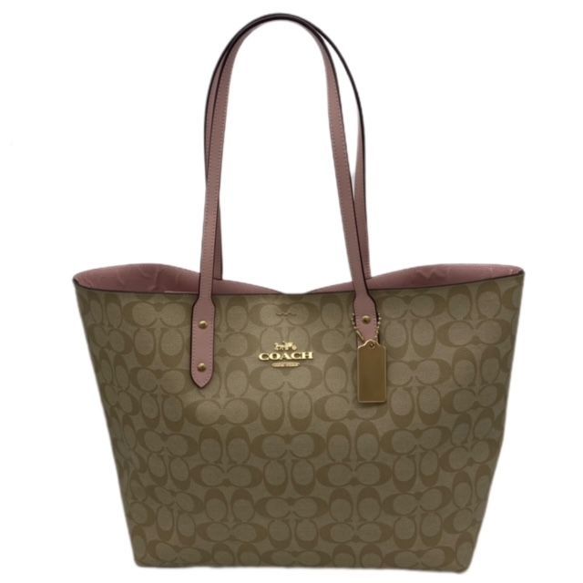 COACH コーチ トートバッグ 76636 シグネチャー ピンク ベージュ