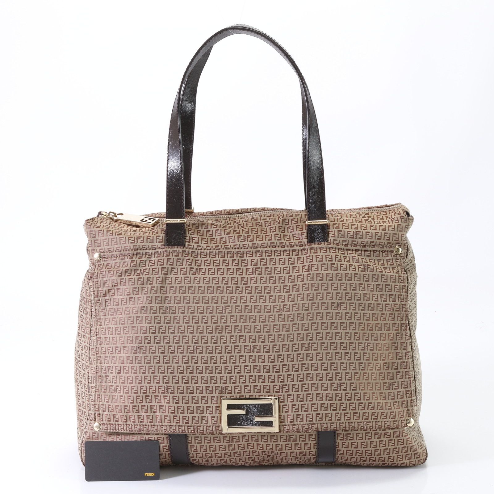 美品 FENDI トートバッグ キャンバス ブラウン ズッキーノ柄 FFロゴ