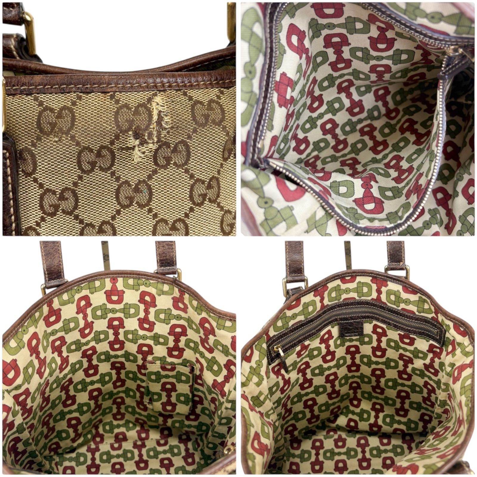 グッチ　トートバッグ GGキャンバス きのこ刺繍 ホースビット ワンショルダー GUCCI GG Canvas Tote Bag グッチ トートバッグ GGキャンバス キノコ