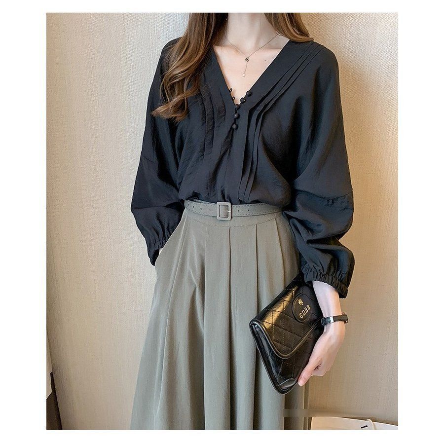 長袖 レディース きれいめ 40代 シャツ 上品 トップス vネック