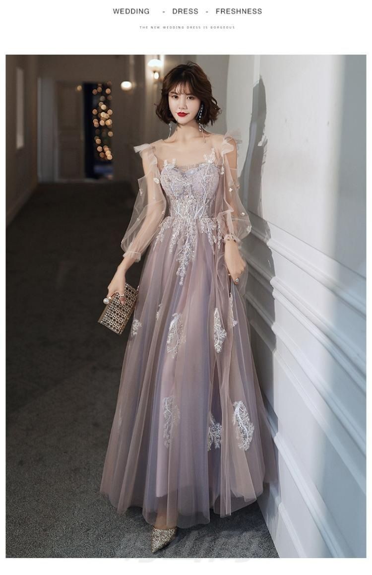 2025 ラベンダー色 ロング丈 レディース ドレス 一字肩 三分袖 パーティー 発表会 感 誕生日 宴会 主催者向けWP 109 WWW_NOITHATQUANGTHANH_NET