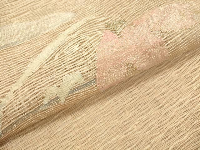 平和屋着物＊夏物 太鼓柄袋帯 すくい織 風景花文 金銀糸 正絹