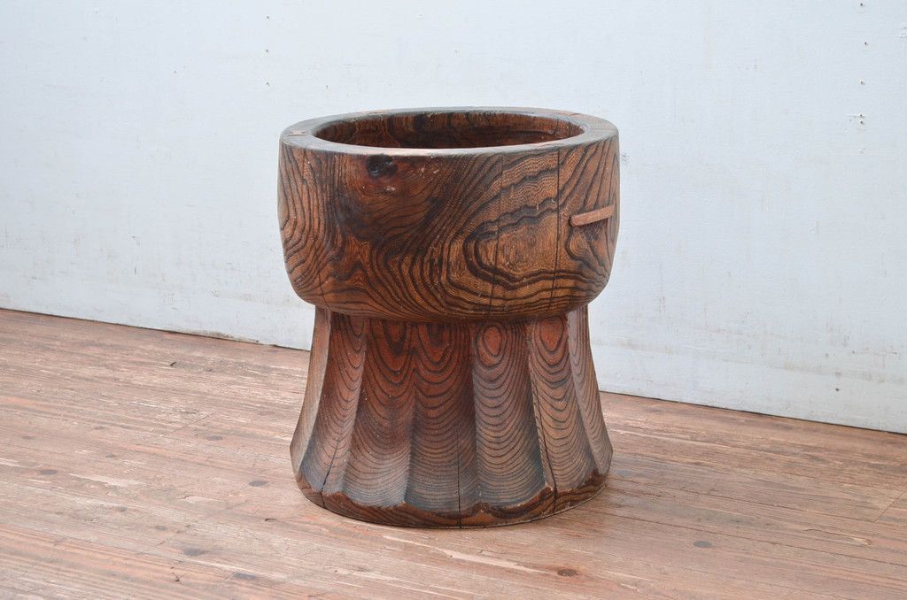 事前問合せ必須 臼 和製アンティーク ちぎり木付き 欅 ケヤキ材製 ウス うす ディスプレイ DIY 古道具 千切り 契り木 リペア 発送まで3週間前後 R-082033