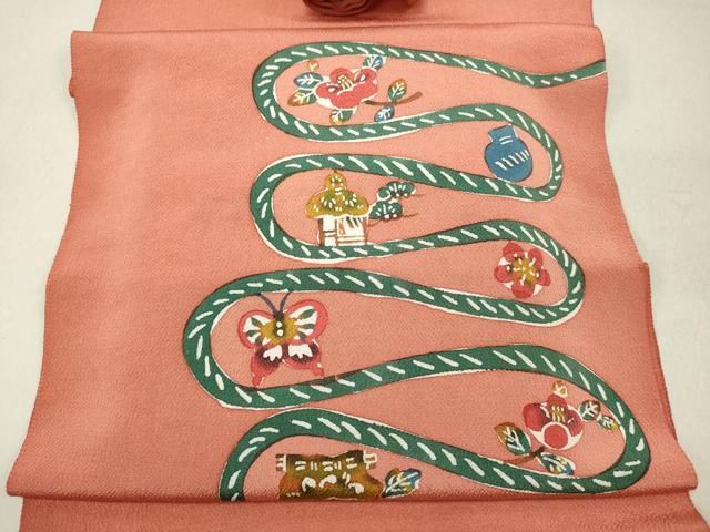 平和屋着物■上質な小紋　色紙花蝶文　鬼しぼ縮緬　逸品　未使用　BAAJ1566yt 平和屋着物□上質な小紋 型染め 枝花文 鬼しぼ縮緬 正絹