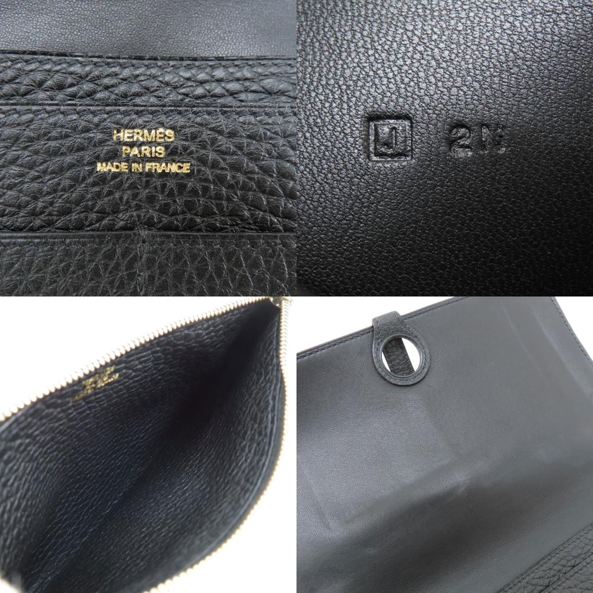 HERMES エルメス ドゴンGM 黒 ブラック ゴールド金具 長財布（小銭入れ
