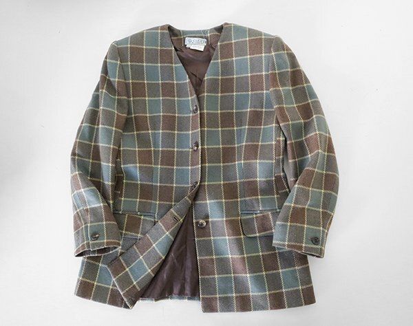 オールド GUCCI ◇ ツイード ノーカラー ジャケット ブラウン系 サイズ