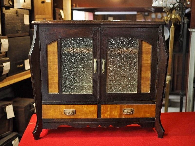 １００年モノ小型ガラスキャビネット 昭和初期 古録展 送料無料 品番S10774