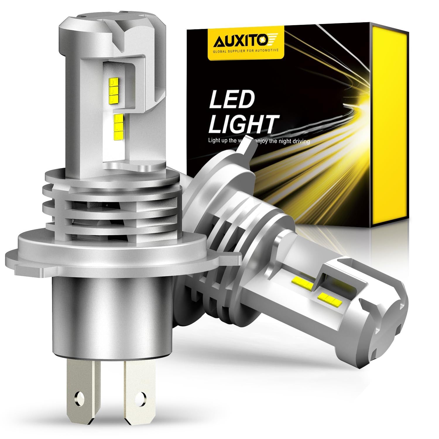 AUXITO H4 Hi/Lo LEDヘッドライト 車用 新基準車検対応 ZES LEDチップ搭載 3倍明るさUP ほぼ純正ハロゲンサイズの登場 高輝度 6500K 12V車対応(ハイブリッド車・EV車対応) 定電流回路搭載  2個入り ホワ
