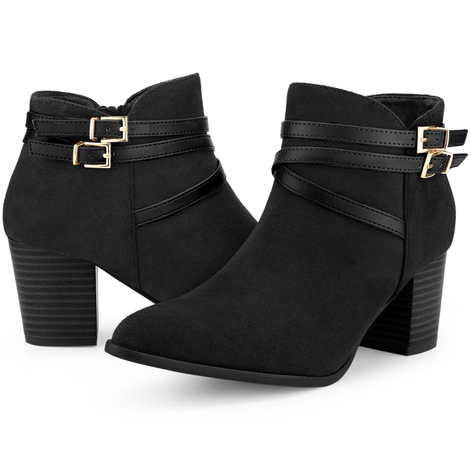 しのちゃんです\( ・×・ )/♡ Allegra K レディース ポインテッドトゥ サイドジップ ブロックヒール