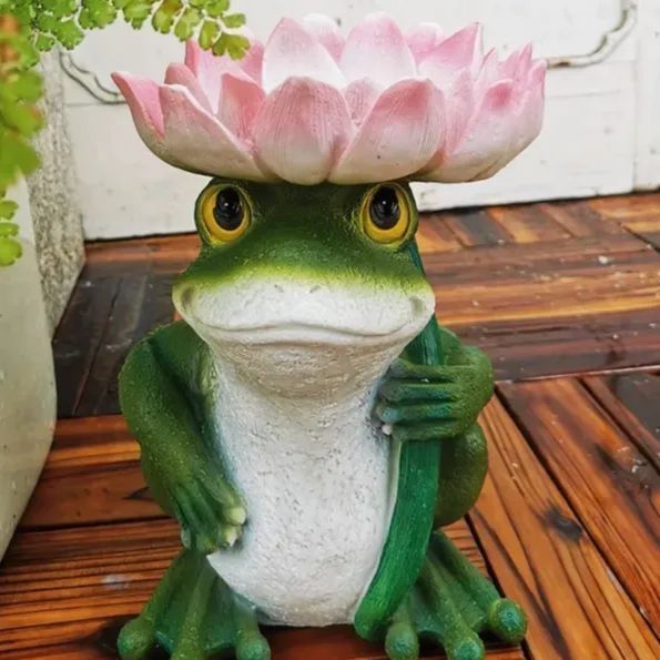 蓮の葉の上のお祈りかえる 渦巻き スクエア 飾り台 セット