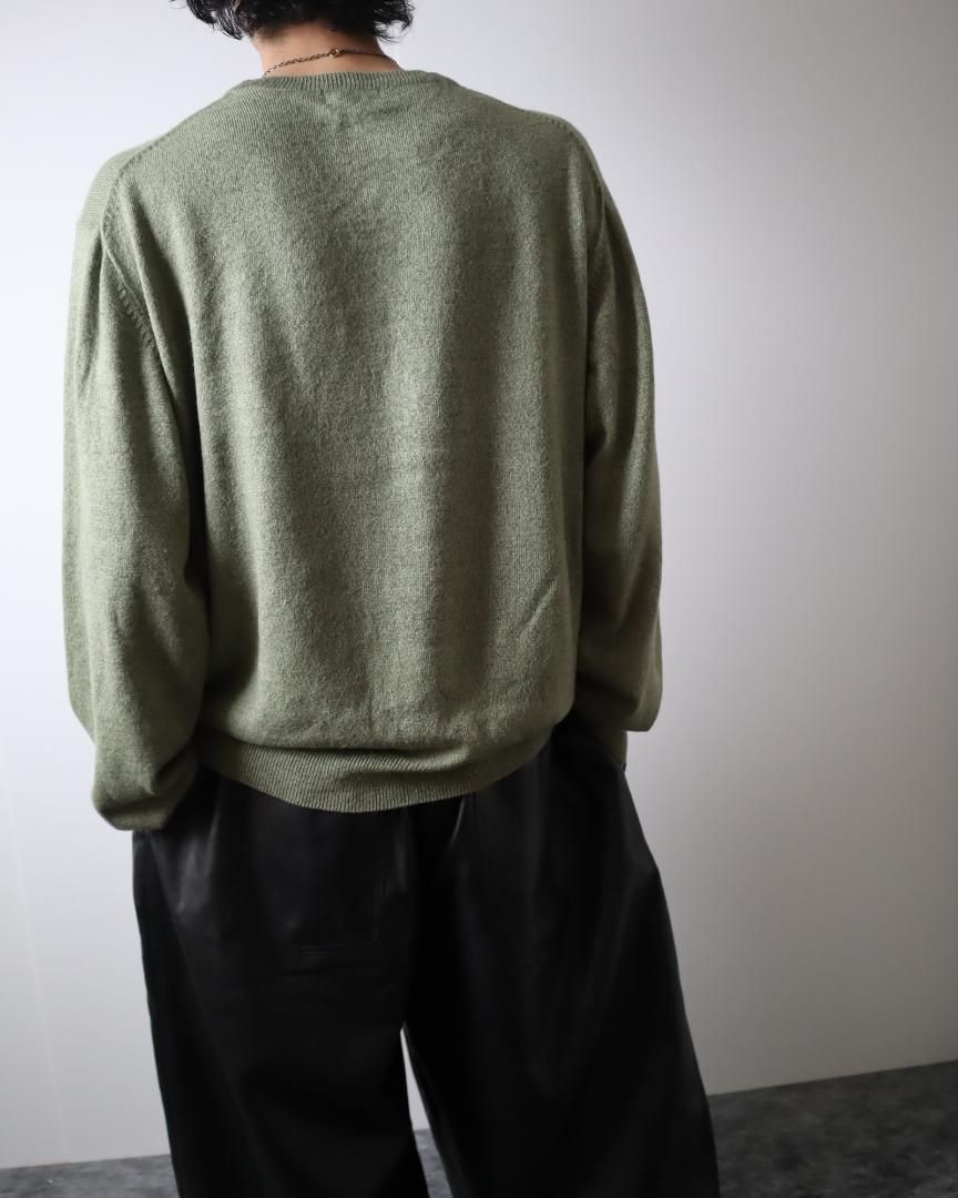 【vintage】アーガイル チェック柄 ルーズ ニット アクリル セーター 緑