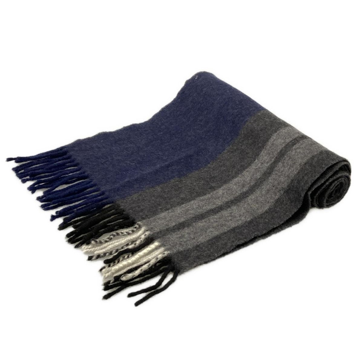 DRAKE S ドレイクス マフラー - ダークネイビー×グレー ウール アンゴラ