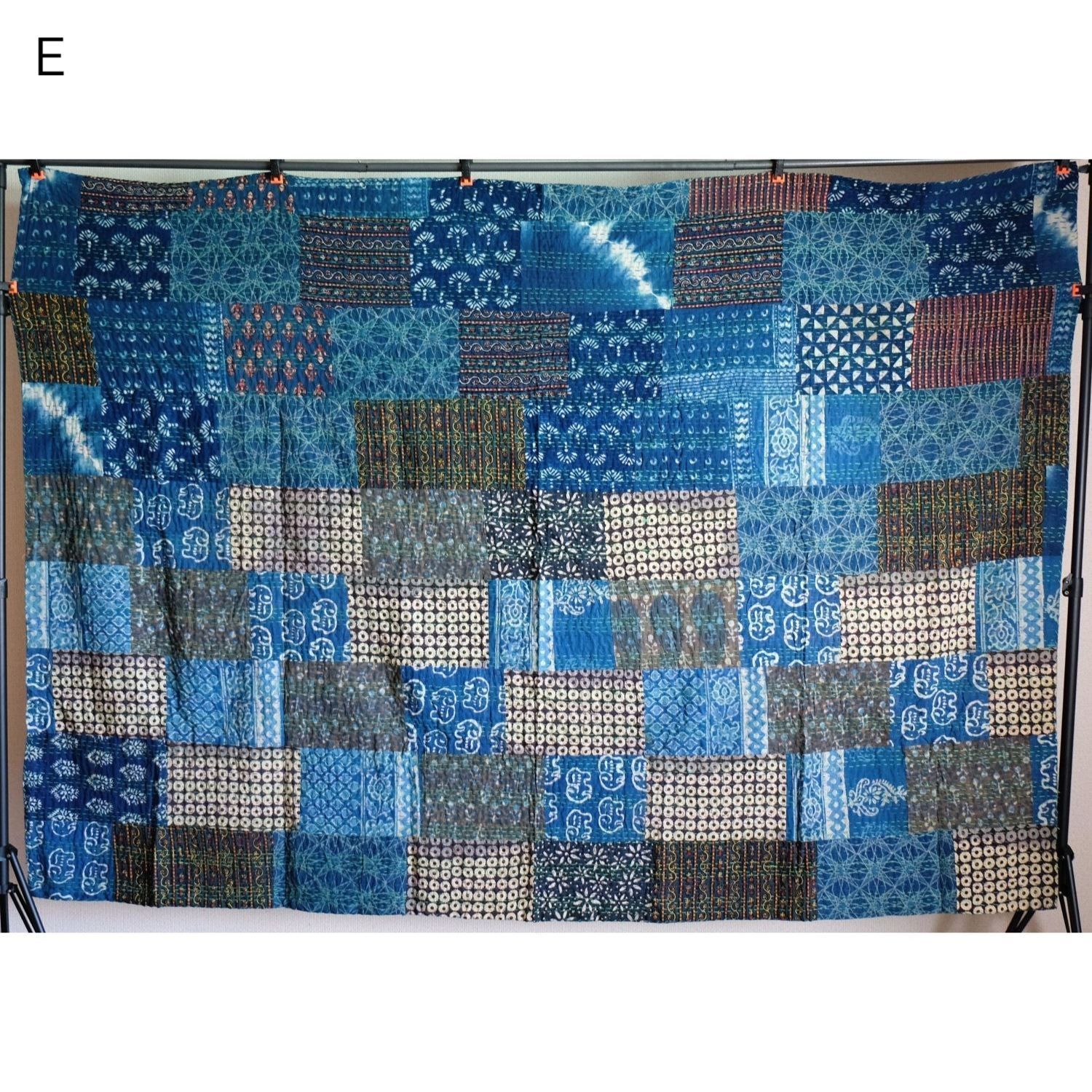 パッチワーク＆刺し子　110.5cmx160.5cm マルチクロス グドリ パッチワーク 刺し子刺繍 約152×230cm