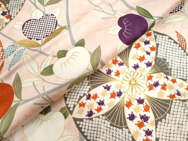 平和屋着物●豪華振袖　駒刺繍　枝橘花文　金彩　正絹　逸品　CAAW8583yc 平和屋着物○豪華振袖 駒刺繍 枝橘花文 金彩 正絹 逸品 CAAW8583yc