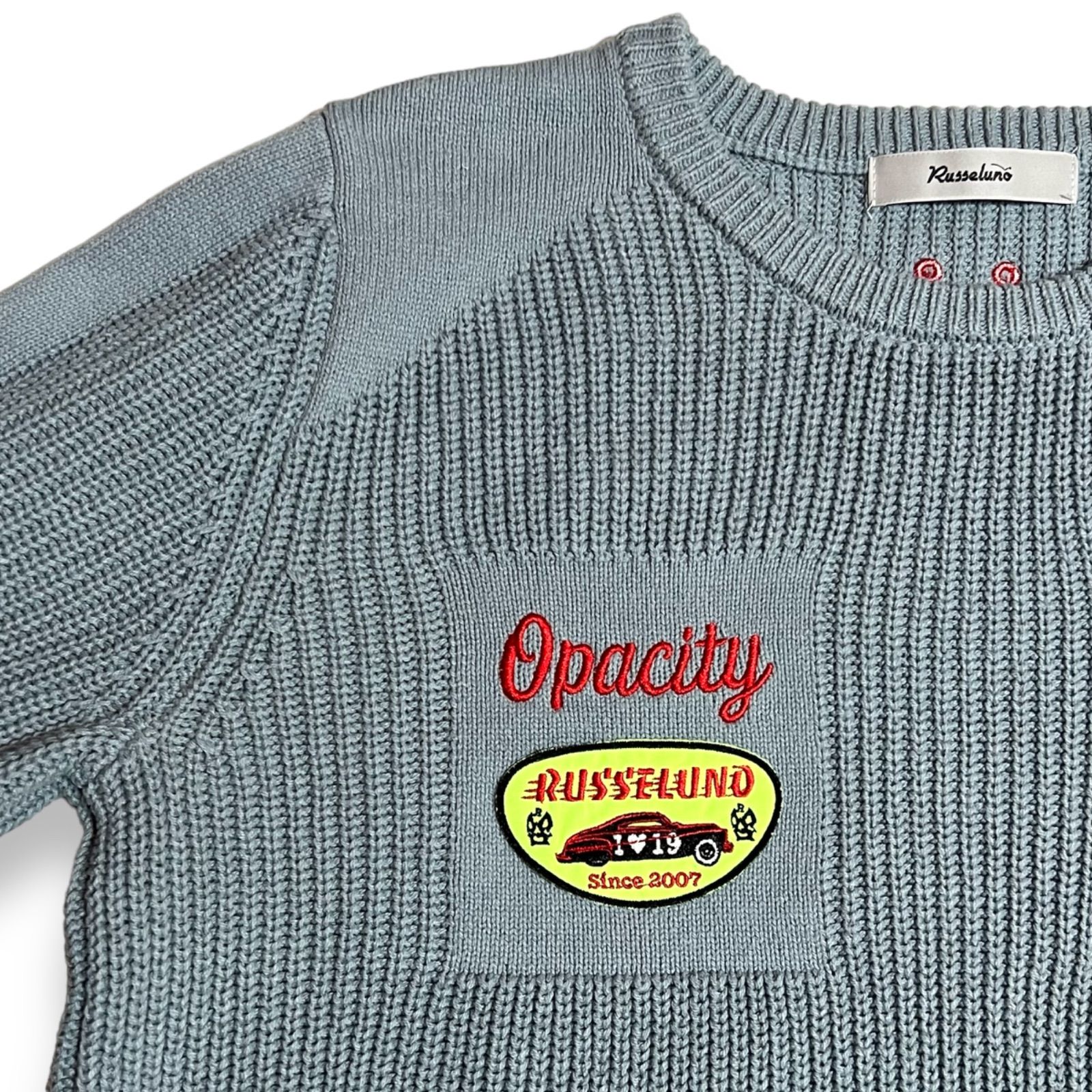 ラッセルノ ニットセーター ゴルフウェア 丸首 バックロゴ ストレッチ ラッセルノ ニットセーター ゴルフウェア 丸首 バックロゴ