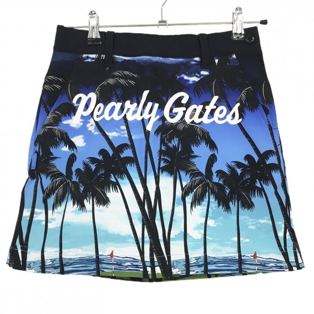パーリーゲイツ スカート ブルー×ネイビー ヤシの木 レディース 00 XS ゴルフウェア PEARLY GATES