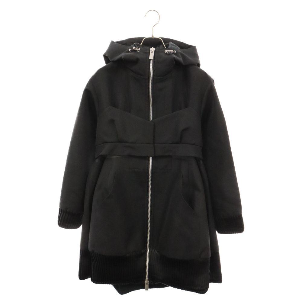 Sacai (サカイ) 22AW Silk Wool Hoodie 22-06316 シルク ウール ジップアップ フード コート ブラック  レディース - メルカリ