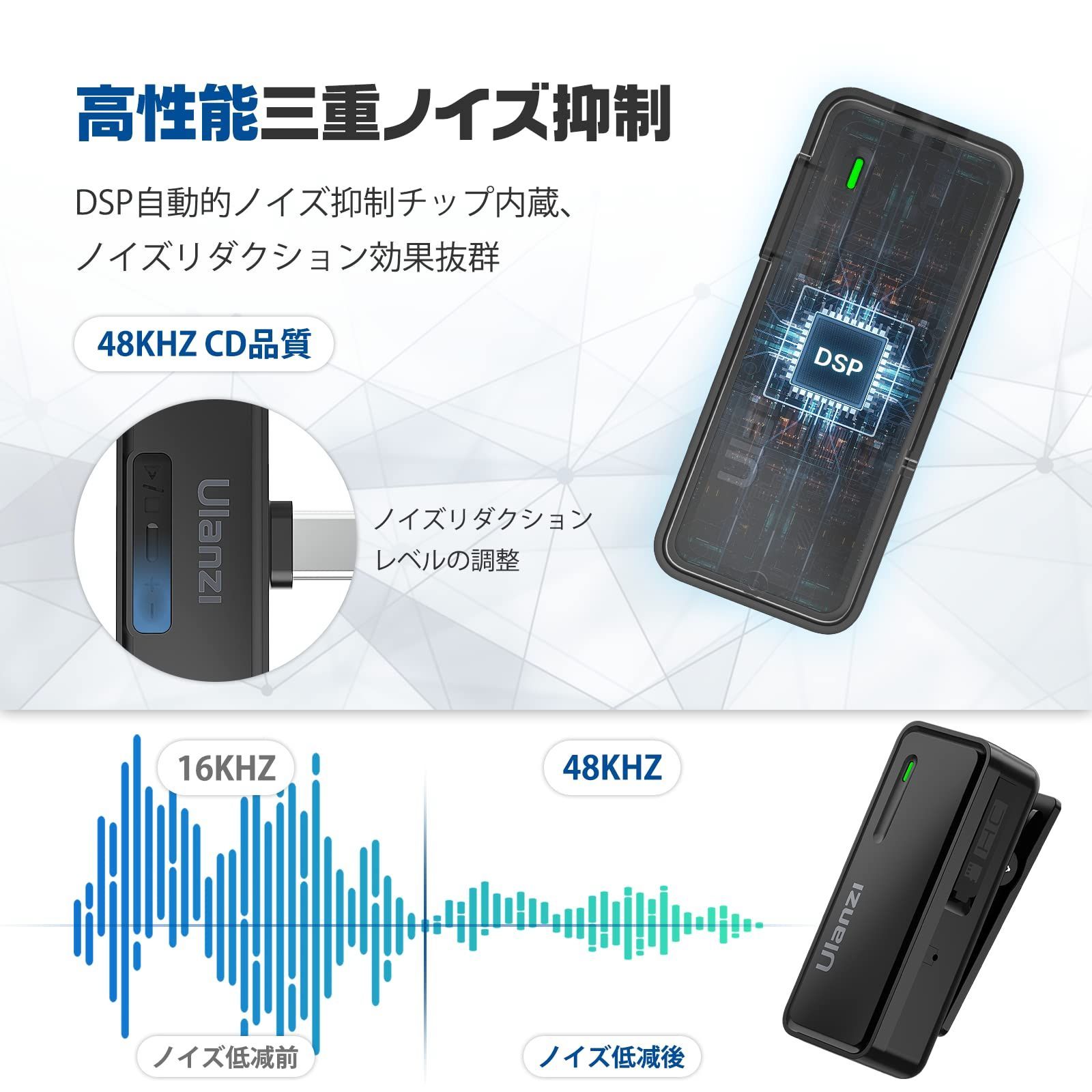 Ulanzi ワイヤレスマイク ピンマイク スマホ外付けマイク 360°集音 無