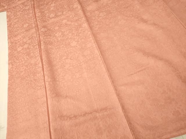 平和屋着物□上質な色無地 草花地紋 珊瑚色 さが美扱い 正絹 逸品