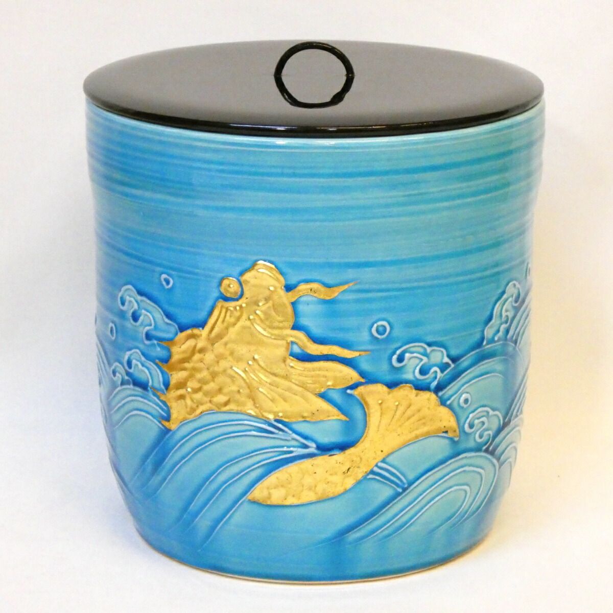 買得 叶松谷作 六月の特売品】平安 浅黄交趾 茶道具【中古 荒磯水指 工芸品