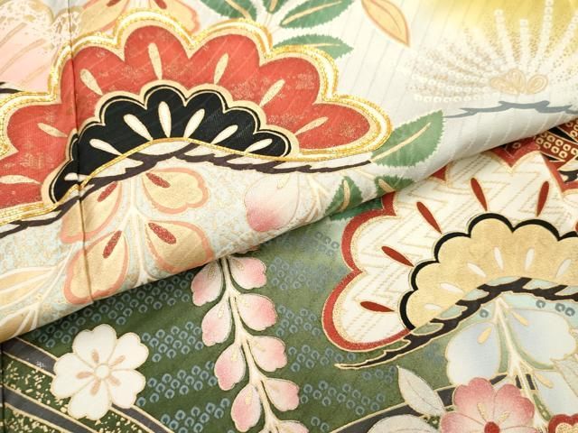 平和屋着物○豪華振袖 駒刺繍 絞り 枝花文 金彩 正絹 逸品 CAAW3629vf