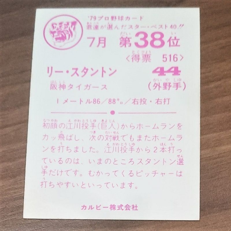 カルビープロ野球カード1979年阪神タイガース　リー・スタントン m53169153350_1.jpg?1682728082