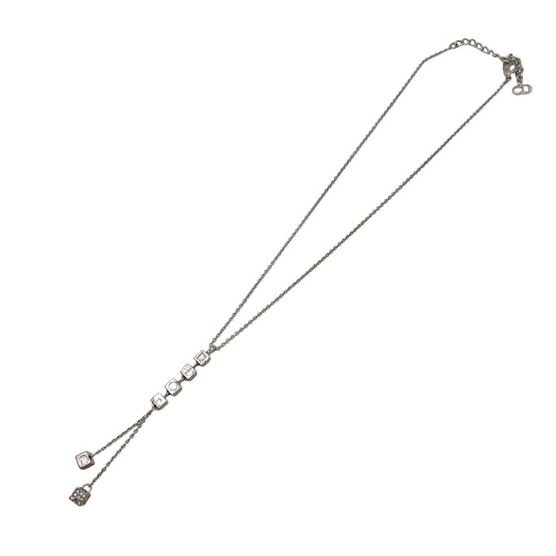 クリスチャン ディオール Christian Dior ロゴキューブ ネックレス シルバー メタル クリスタル