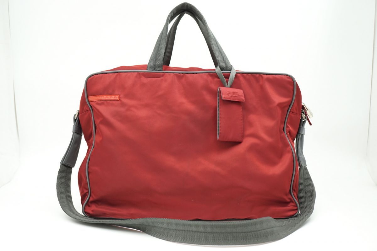 一点物 プラダ 2way ボストン ショルダー ハンドバッグ ラージ 旅行鞄 レッドライン 鍵付き Unisex テスート ナイロン 赤 レッド PRADA 4000h お見逃しなく!