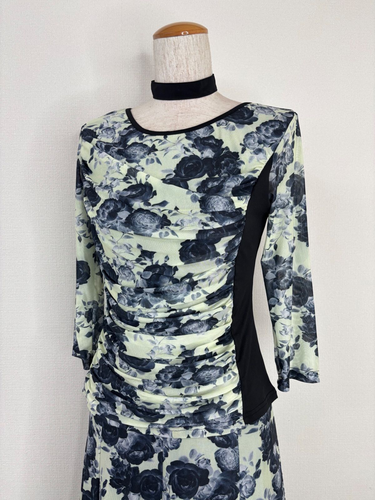 新品》社交ダンス クリーム×ブラック ソフトメッシュ ドレープデザイン