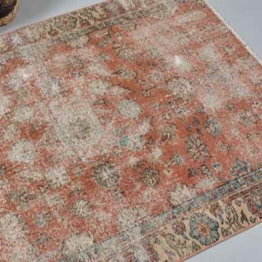 トルコヴィンテージラグ 深みレッド ボヘミアン 72×88 赤ブラウンの