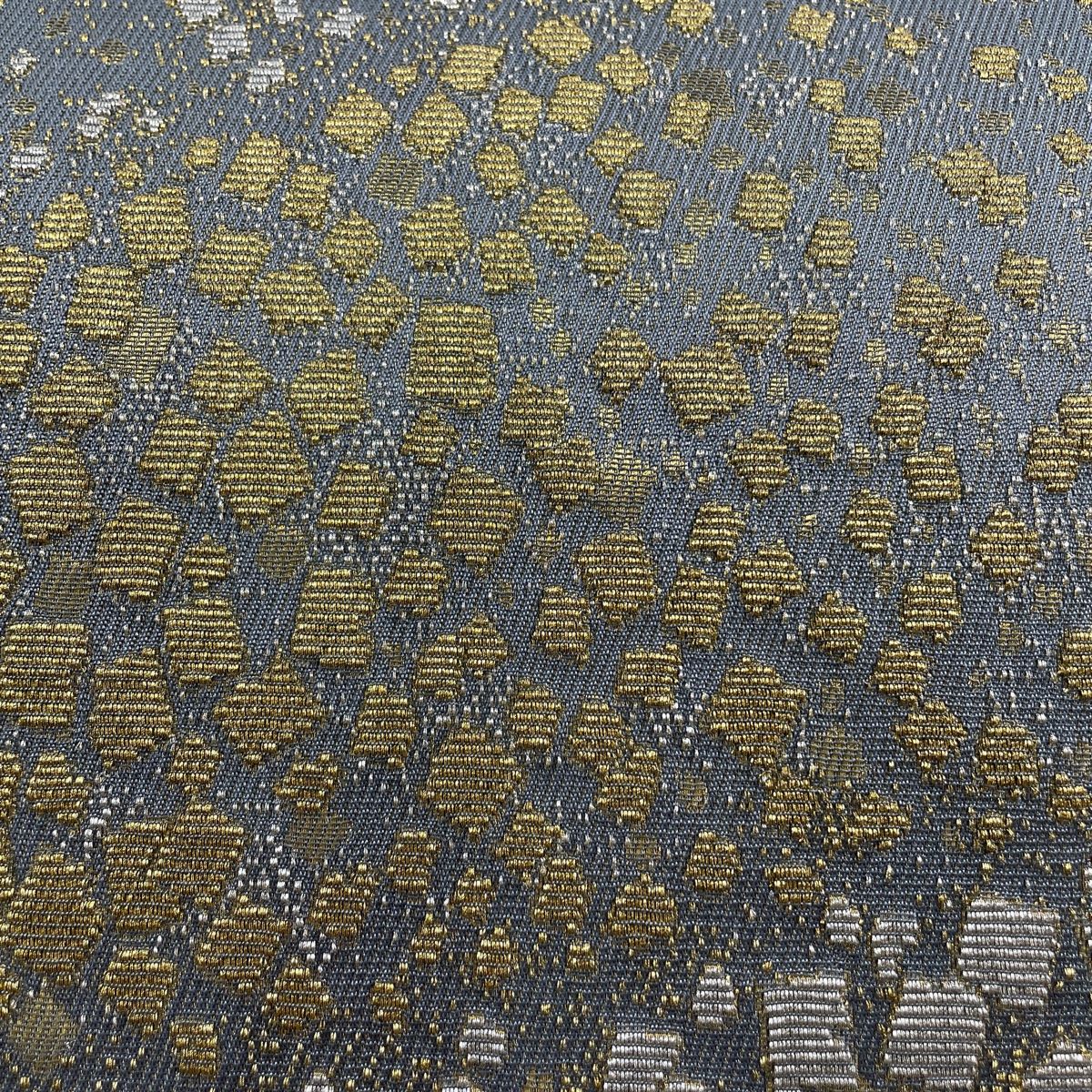 袋帯 美品 名品 箔散らし 幾何学模様 金銀糸 灰色 六通 正絹