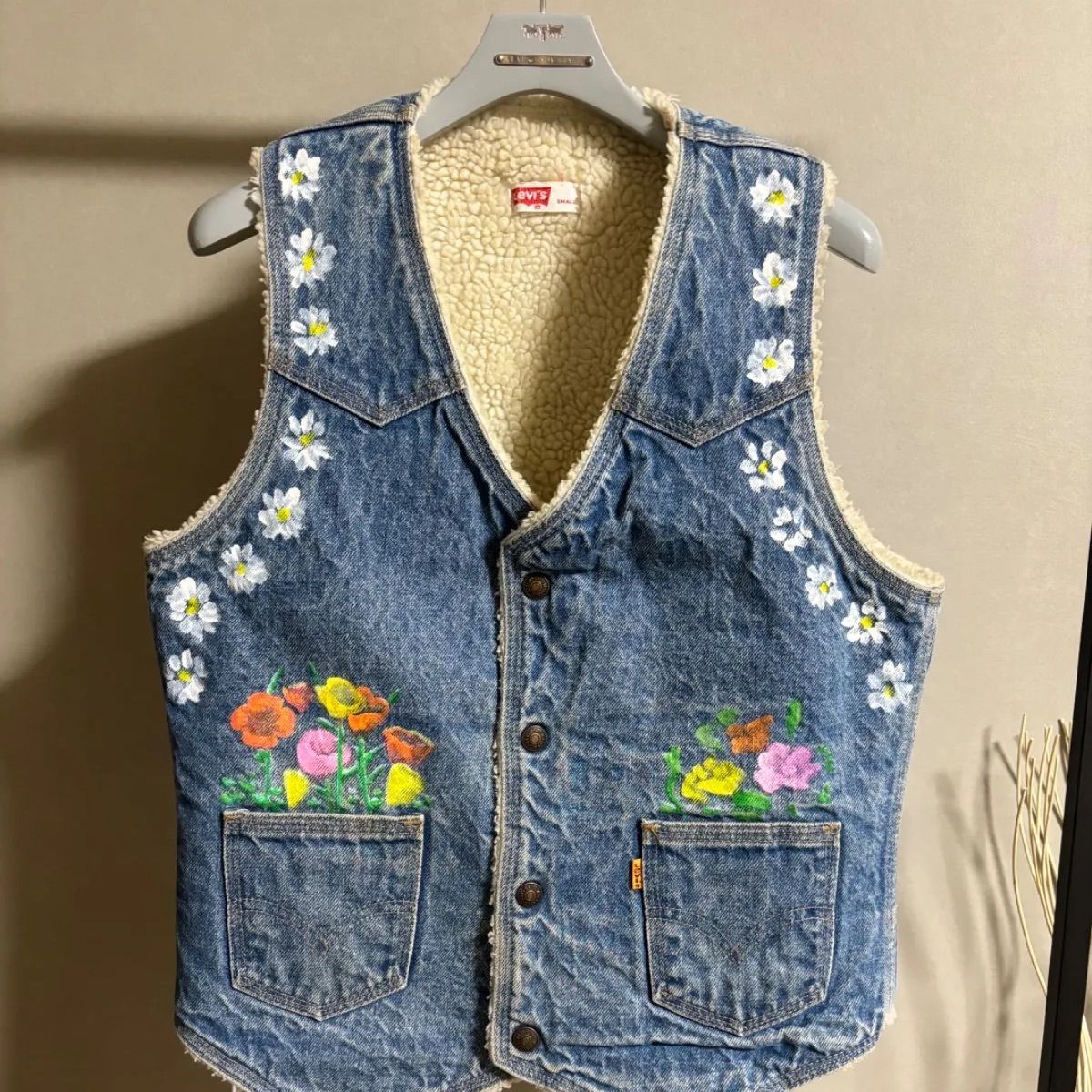 一点物 リーバイス 70s 花柄 ベスト オレンジタブ ペイント 花柄 