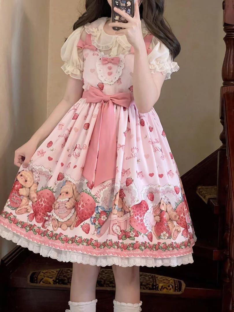 いちごうさぎ柄ロリータ♪ワンピース＆ブラウス2点セット お出かけや女子会に