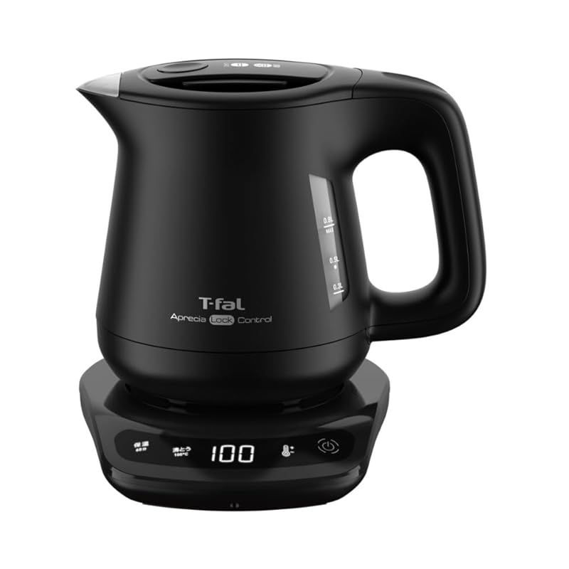 ティファール 電気ケトル 0.8L 温度調節 9段階 マットな質感のデザイン 転倒お湯もれロック アプレシア ロック コントロール ブラック 省スチーム設計 保温 KO8608J0 1